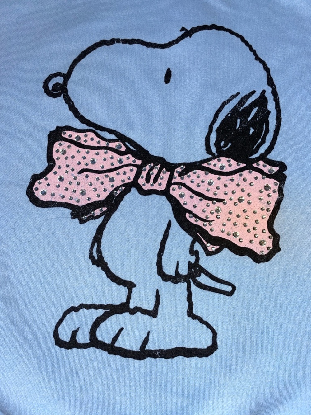 NWT Peanuts Light Blue Off-Shoulder Sweatshirt with Pink Bow Snoopy.  See XXL. - Picture 5 of 5